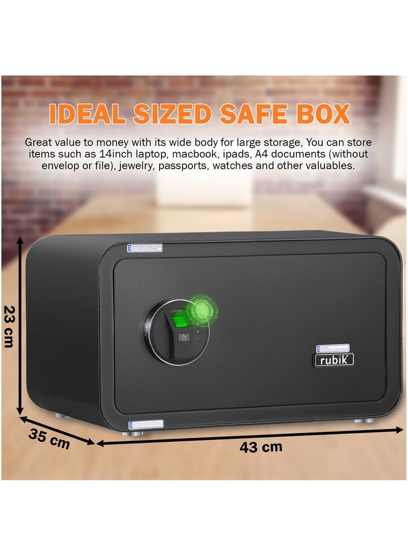 Rubik Wide Safe Box with Fingerprint Lock, A4 Document Size Biometric Safety Deposit Box for Money Documents Home Office RB23QCF (23x43x35cm) Warm Grey - Image 5