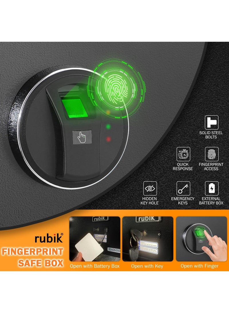 Rubik Wide Safe Box with Fingerprint Lock, A4 Document Size Biometric Safety Deposit Box for Money Documents Home Office RB23QCF (23x43x35cm) Warm Grey - Image 3