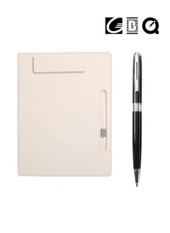 GBQ PU Leather Clipboard Folder Board Clip Meeting Minutes Vertical Writing Board Signature Board Clip Cardboard with 1 Signature Pen, suitable for Office, Home, School Off-White  - Image 1
