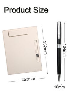 GBQ PU Leather Clipboard Folder Board Clip Meeting Minutes Vertical Writing Board Signature Board Clip Cardboard with 1 Signature Pen, suitable for Office, Home, School Off-White  - Image 2