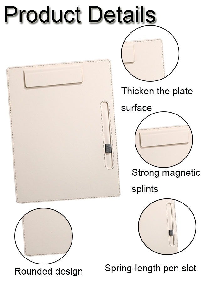 GBQ PU Leather Clipboard Folder Board Clip Meeting Minutes Vertical Writing Board Signature Board Clip Cardboard with 1 Signature Pen, suitable for Office, Home, School Off-White - Image 3