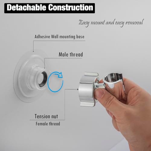 RIVOODS Handheld Shower Head Holder - 360 Swivel Adjustable - Adhesive Wall Mount Shower Wand Holder - Fits Smooth & Non Smooth Surface (Chrome) - Image 3