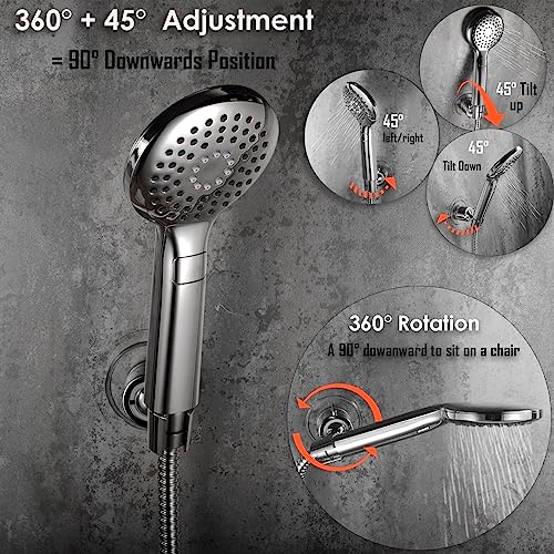 RIVOODS Handheld Shower Head Holder - 360 Swivel Adjustable - Adhesive Wall Mount Shower Wand Holder - Fits Smooth & Non Smooth Surface (Chrome) - Image 4