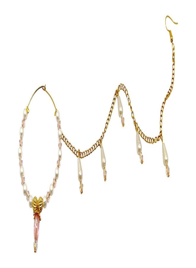 SUN SHINE Pearl and Crystal Chain Nose Ring with Hoop Design, Gold-Toned - Image 1
