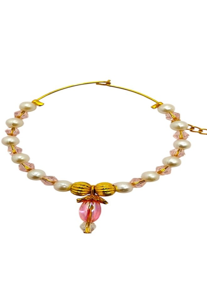 SUN SHINE Pearl and Crystal Chain Nose Ring with Hoop Design, Gold-Toned - Image 2