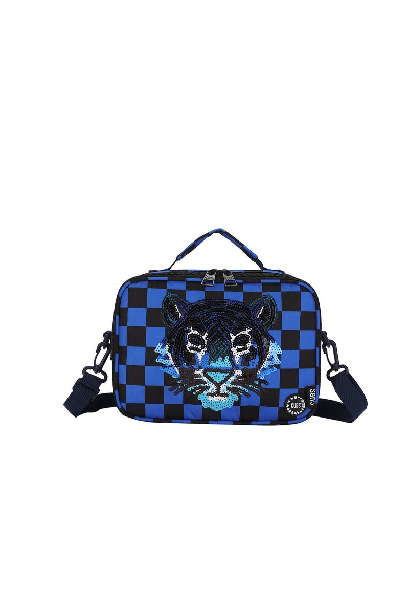 CUBS Classic Lunch Bag With Shoulder Strap Sequin Tiger blue checks - Image 1