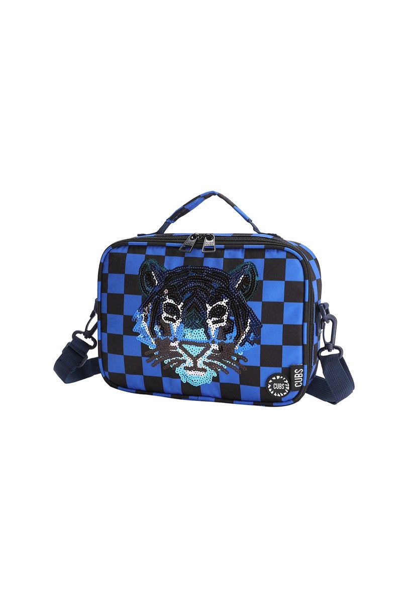 CUBS Classic Lunch Bag With Shoulder Strap Sequin Tiger blue checks - Image 2