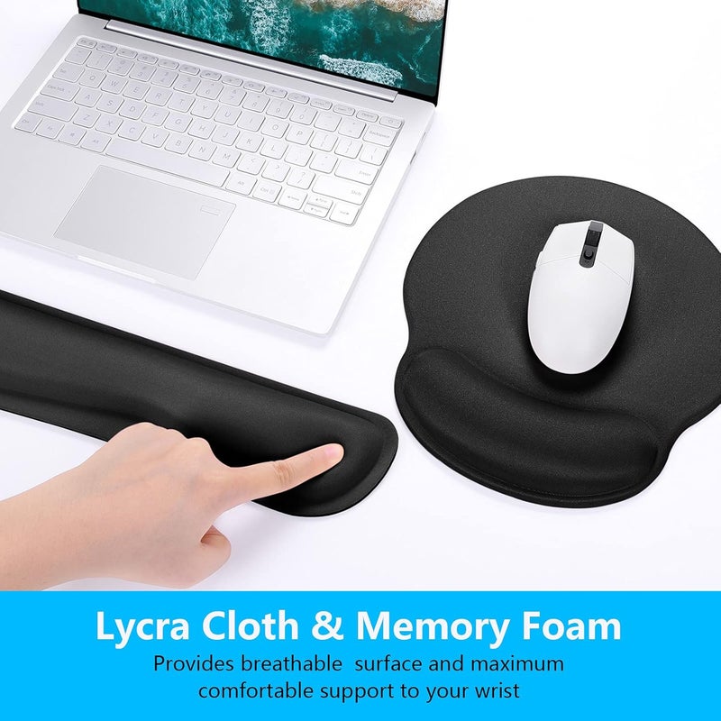 Dapesuom Keyboard Wrist Rest and Mouse Pad with Wrist Support, Memory Foam Cushion for Keyboard and Mouse Set, Ergonomic Desktop Pad Rests with Non Slip Base for Easy Typing & Pain Relief, Jet Black - Image 4