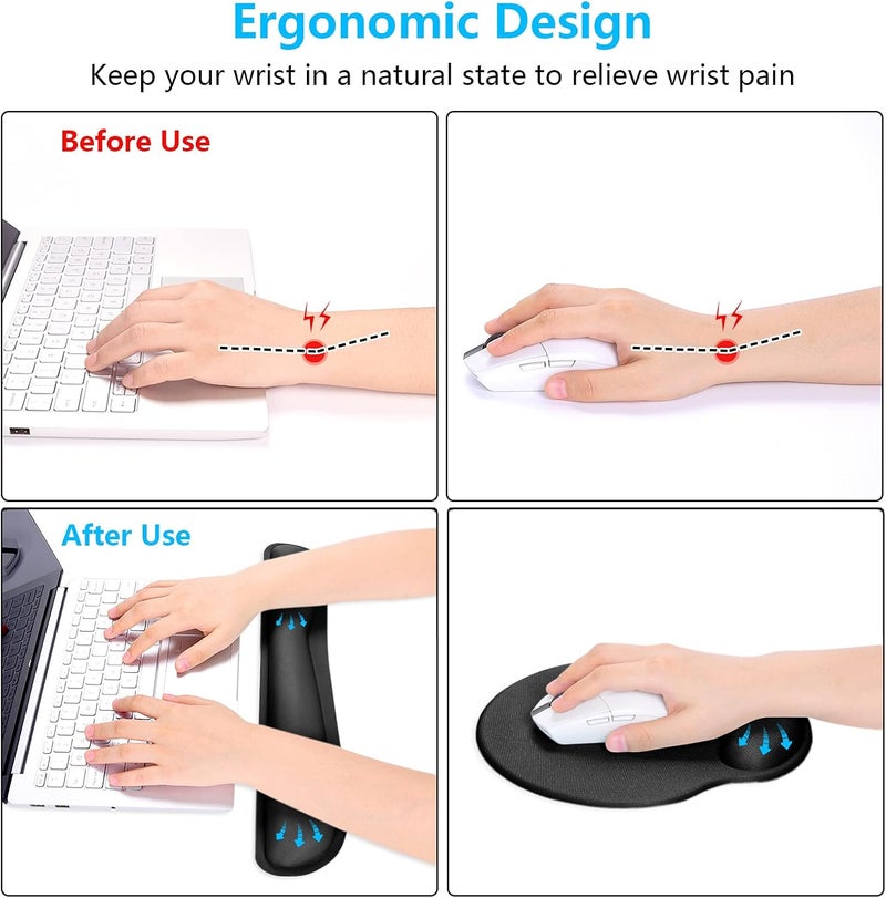 Dapesuom Keyboard Wrist Rest and Mouse Pad with Wrist Support, Memory Foam Cushion for Keyboard and Mouse Set, Ergonomic Desktop Pad Rests with Non Slip Base for Easy Typing & Pain Relief, Jet Black - Image 3