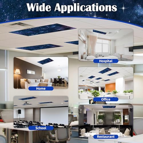 ANGSYLTH 2 Pcs Fluorescent Light Covers - 4 x 2 Feet Covers for Ceiling Lights, Magnetic Light Filters for Classroom, Office, Hospitals, Home (Starry Sky) - Image 5