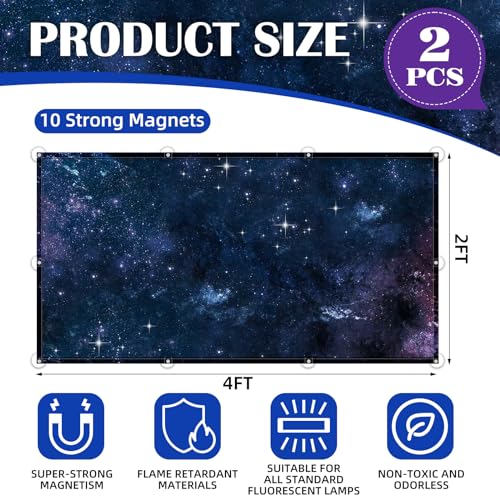 ANGSYLTH 2 Pcs Fluorescent Light Covers - 4 x 2 Feet Covers for Ceiling Lights, Magnetic Light Filters for Classroom, Office, Hospitals, Home (Starry Sky) - Image 2
