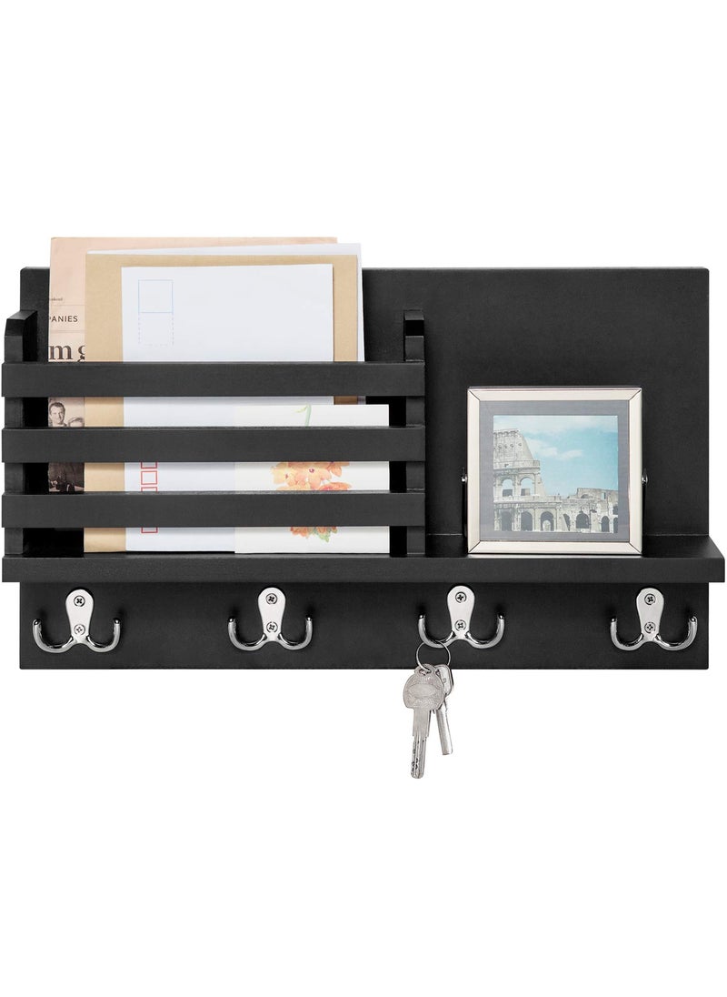 Dahey Dahey Wall Mounted Mail Holder Wooden Key Holder Rack Mail Sorter Organizer with 4 Double Key Hooks and A Floating Shelf Rustic Home Decor for Entryway or Mudroom157 W x93 Hx32 D Black 