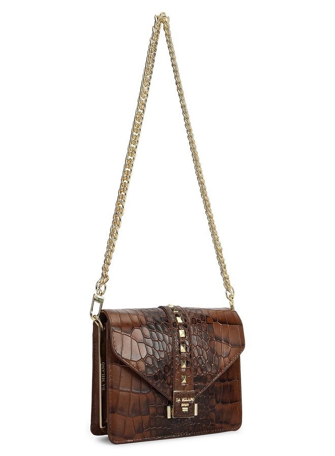 Da Milano Leather Shoulder Bag for Women - Brown (00373OL) - Image 3