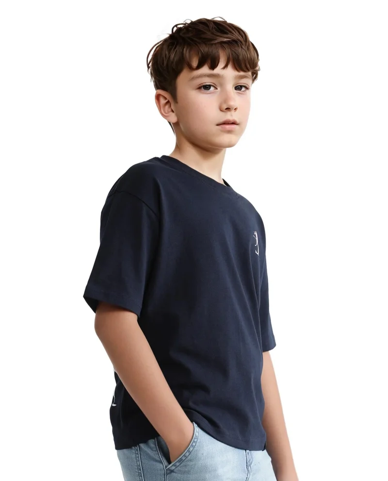 Rare Ones Rare Ones Kids Knix-K Navy Cotton Half Sleeve Slip-On Graphic Printed Boxy Fit T-Shirt