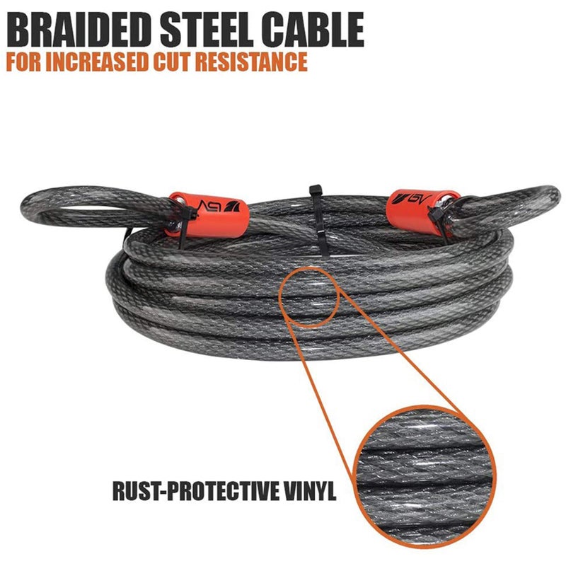 BV Heavy-Duty 15FT Security Cable with Loops - 10mm (3/8 Inch) Cut-Resistant Braided Steel Cable - Versatile & Weatherproof - Security Chain for Padlock, Chain Lock, Wire Lock - Image 4