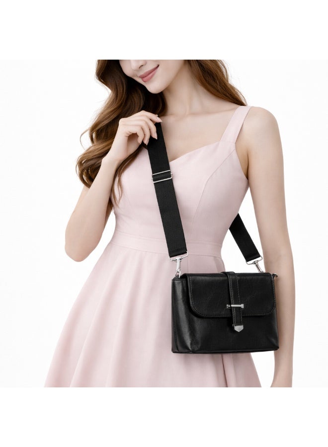 A classic women's crossbody bag crafted from premium genuine leather, featuring a stylish flap design, a distinctive silver metal clasp, and a wide, adjustable strap. - Image 1