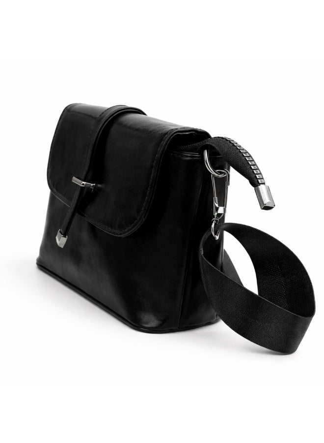 A classic women's crossbody bag crafted from premium genuine leather, featuring a stylish flap design, a distinctive silver metal clasp, and a wide, adjustable strap. - Image 4