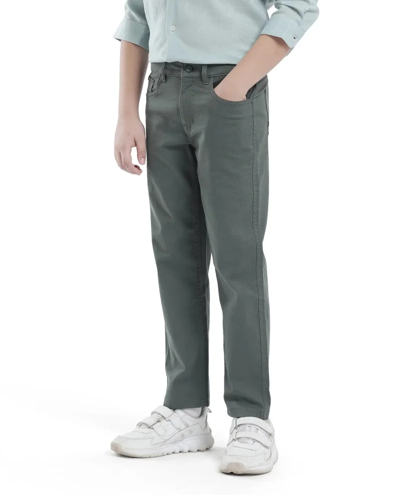 Rare Ones Rare Ones Kids Spoke-K Olive Cotton Button And Zip Closure Solid Regular Fit Trouser