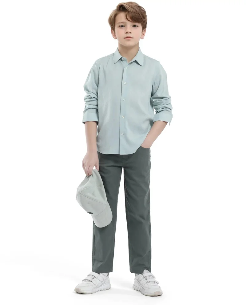 رير ونز Rare Ones Kids Spoke-K Olive Cotton Button And Zip Closure Solid Regular Fit Trouser