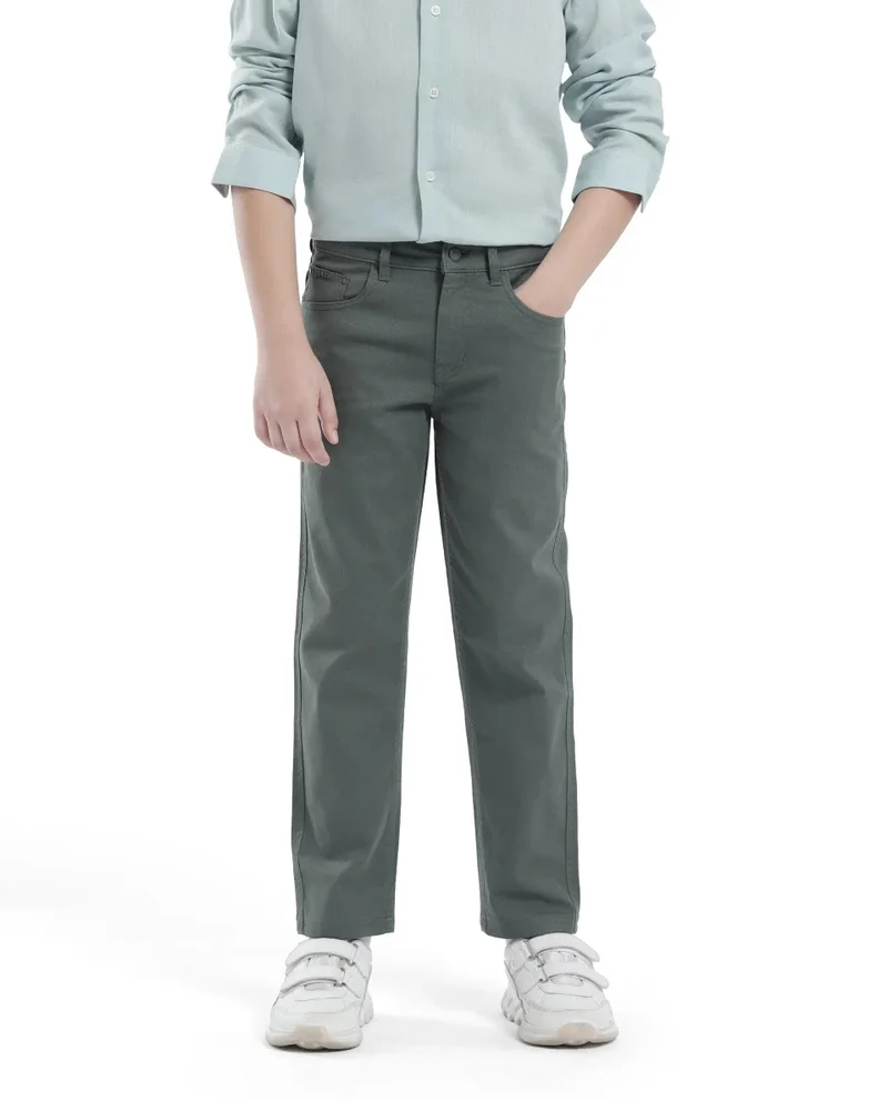 رير ونز Rare Ones Kids Spoke-K Olive Cotton Button And Zip Closure Solid Regular Fit Trouser