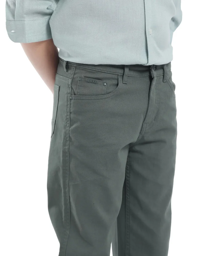 Rare Ones Rare Ones Kids Spoke-K Olive Cotton Button And Zip Closure Solid Regular Fit Trouser