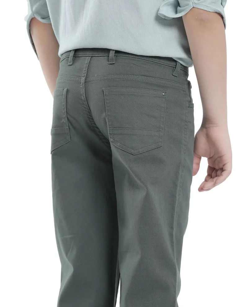 Rare Ones Rare Ones Kids Spoke-K Olive Cotton Button And Zip Closure Solid Regular Fit Trouser