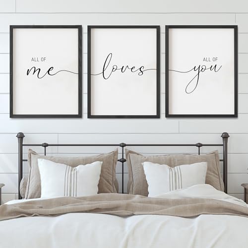 Houmury Set of 3 Framed Farmhouse All of Me Loves All of You Sign 11x14 Above Bed Wall Decor for Bedroom Decor Wall Art Wood Signs 11x14 Black - Image 1