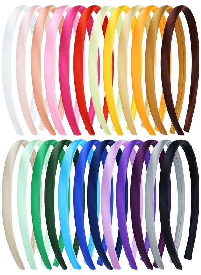 Cinaci 24 Pieces Candy Color Width 1.5cm/0.6" Plastic Headbands Satin Wrapped Blank Plain DIY Craft Project Headbands for Women Girls Teens Kids Hair Accessories - Image 1