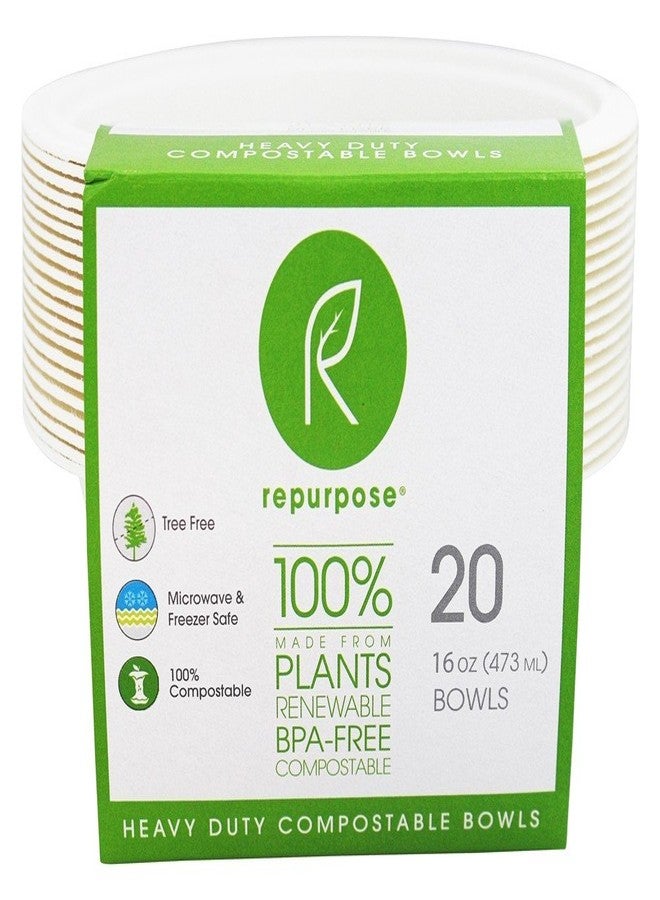 Repurpose Compostables Repurpose 100% Compostable Plant-Based Bagasse Bowls, 16 ounce, 20 Count - Image 1