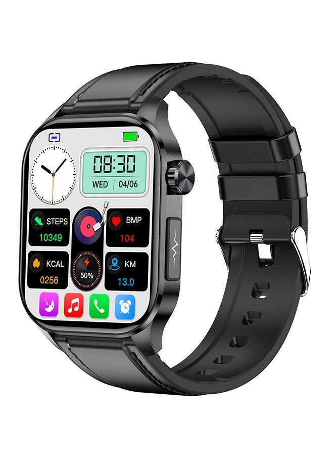 AROAQ ET580 smart watch, durable elegant Bluetooth calling smart watch, Amoled Display fitness tracker watch with blood pressure Blood sugar monitoring, (black leather) - Image 1