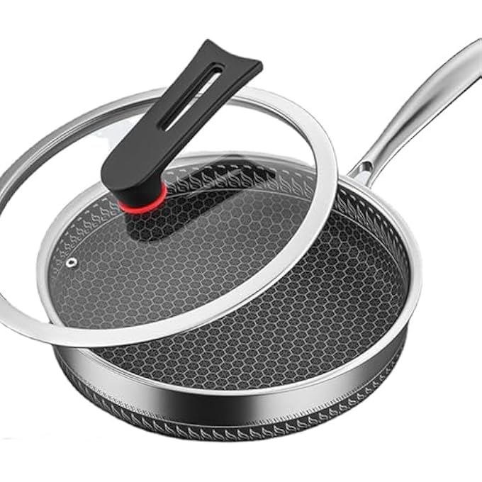 perforlld 11 Inch Stainless Steel Frying Pan Nonstick Fry Pan With Honeycomb Carving Induction Skillet Compatible With All Cooktops With Vertical Pot Lid Dishwasher  Oven Safe - Image 2
