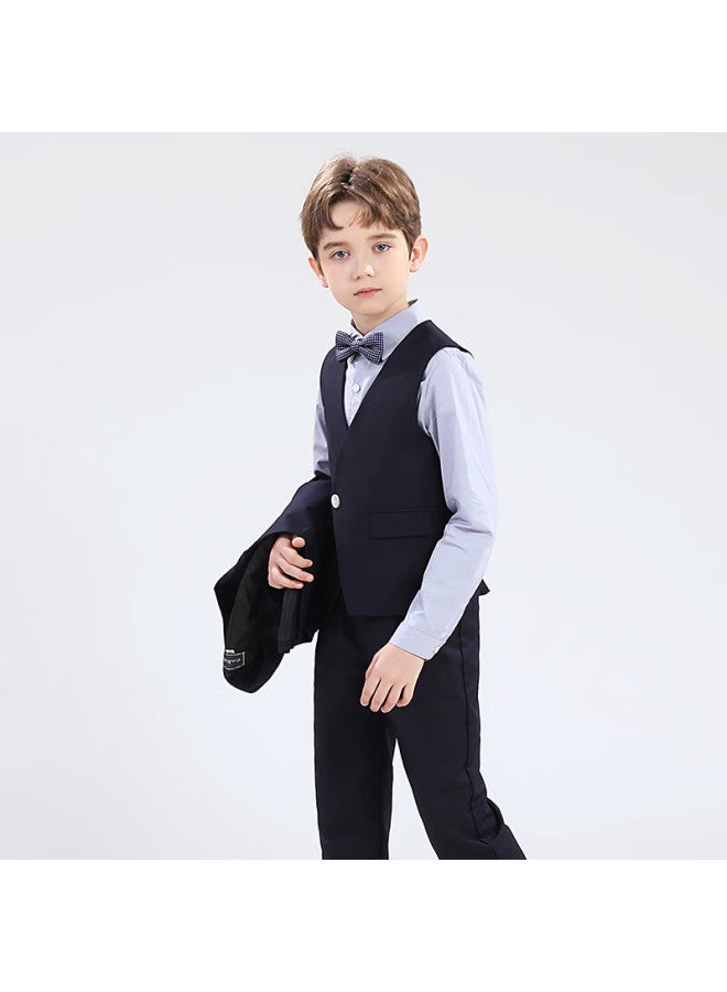 Luobobeibei Boys' Suit Vest Set Piano New Year Outfit Flower Boy Wedding Suit Navy Blue Four-piece Set Size 160 - Image 1