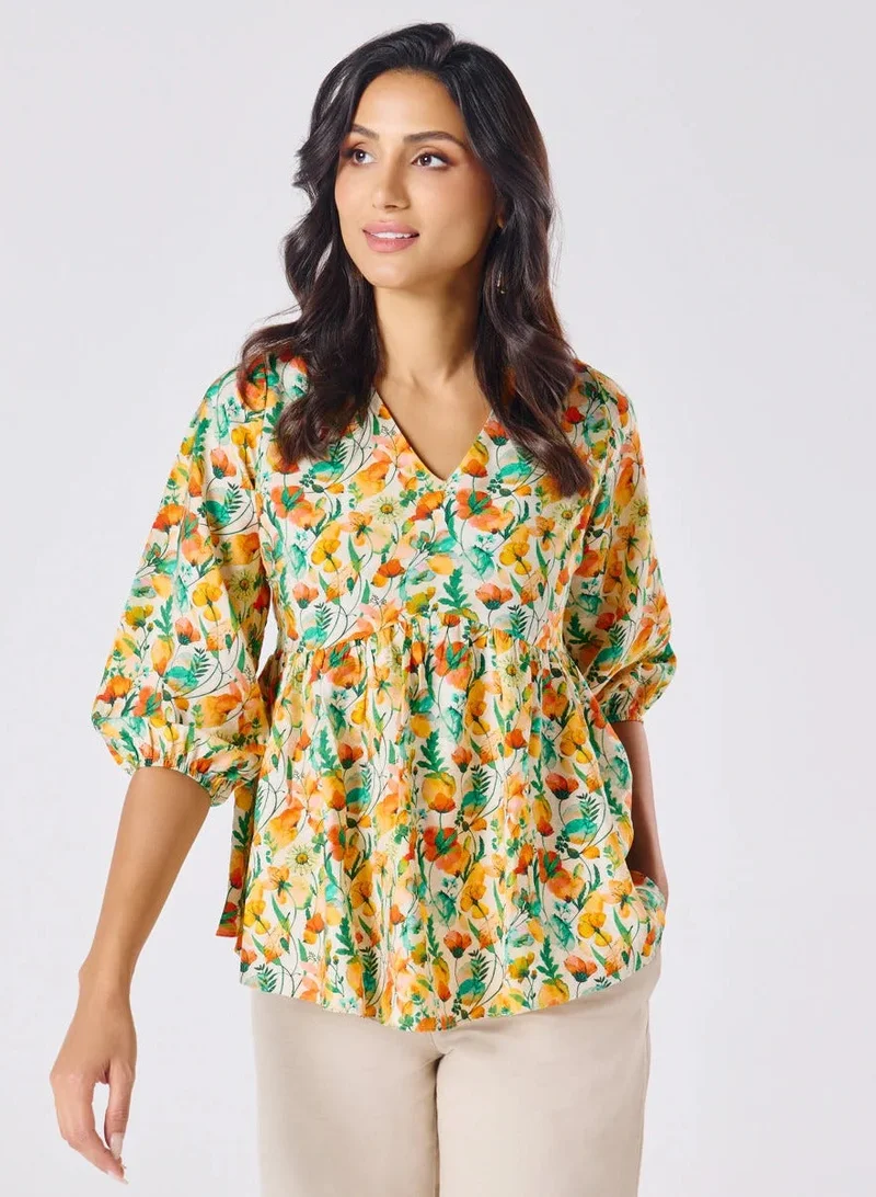 Zigzag Vneck Printed Half Sleeve Top