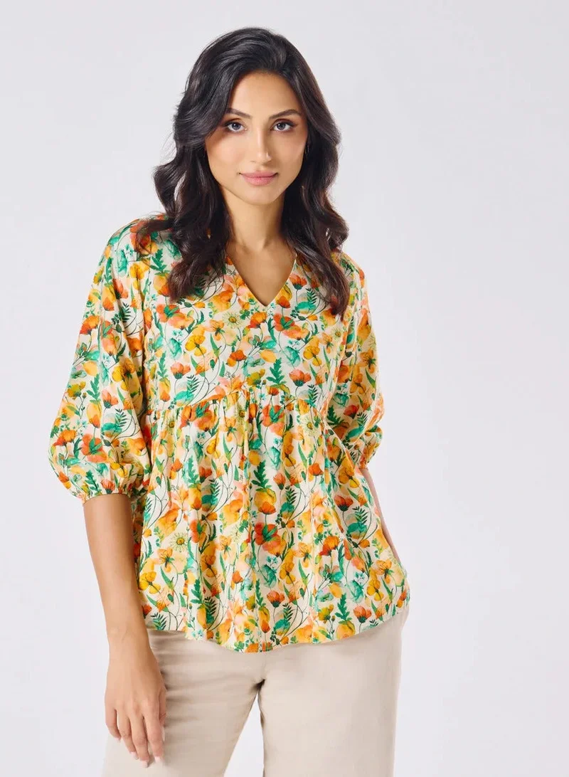 Zigzag Vneck Printed Half Sleeve Top