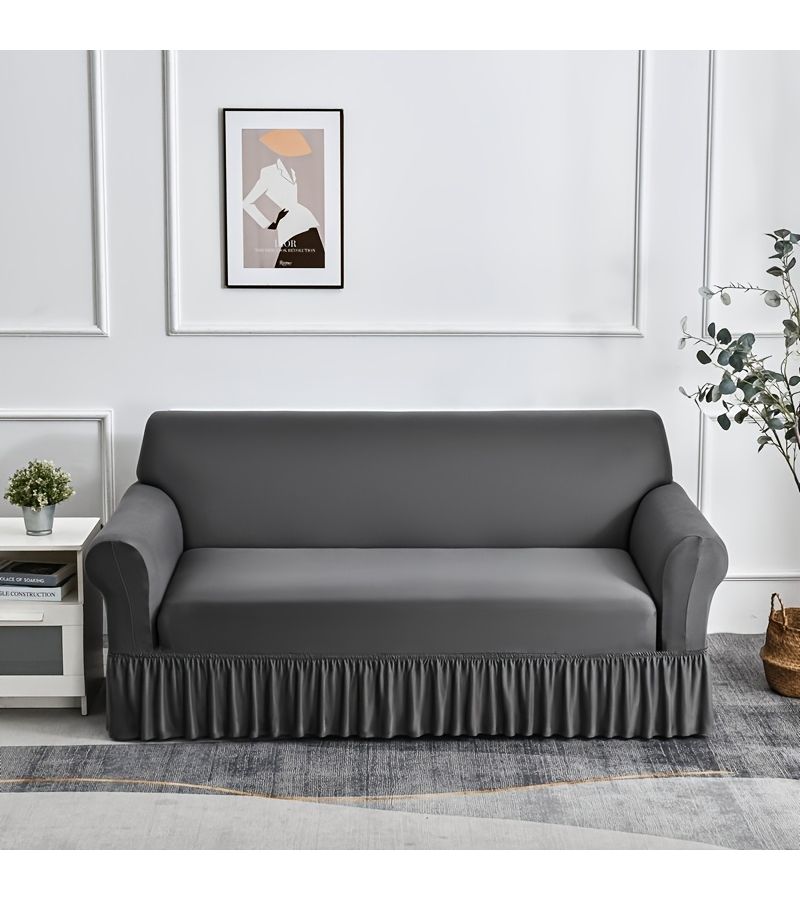 Gray Blue 3 Seater Stretch Sofa Cover for L Shape Recliner Cushion - Image 1