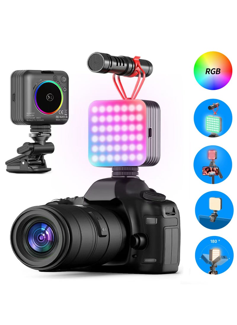 ARNOTEC - D12SRGB RGB LED video fill light, mini portable video light 108 high-brightness lamp beads, 2000mAh rechargeable battery, 360° full color + 8 scene modes, cold and warm light adjustment (2500K-9000K), suitable for camera/mobile phone/notebook/live shooting - Image 1
