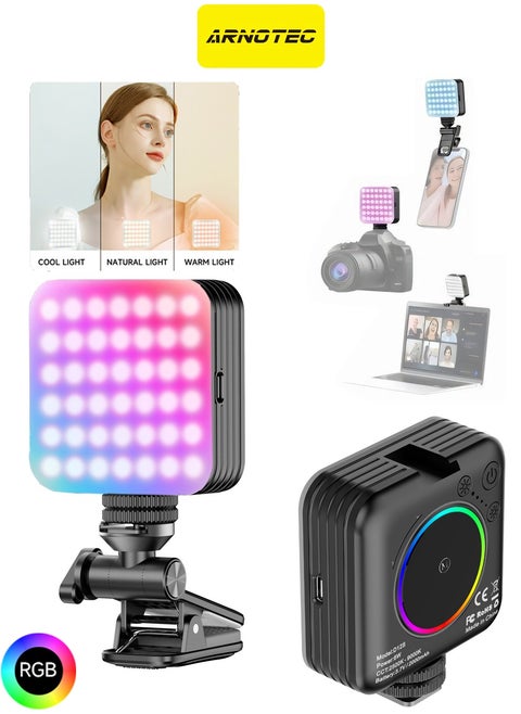 D12SRGB RGB LED video fill light, mini portable video light 108 high-brightness lamp beads, 2000mAh rechargeable battery, 360° full color + 8 scene modes, cold and warm light adjustment (2500K-9000K), suitable for camera/mobile phone/notebook/live shooting