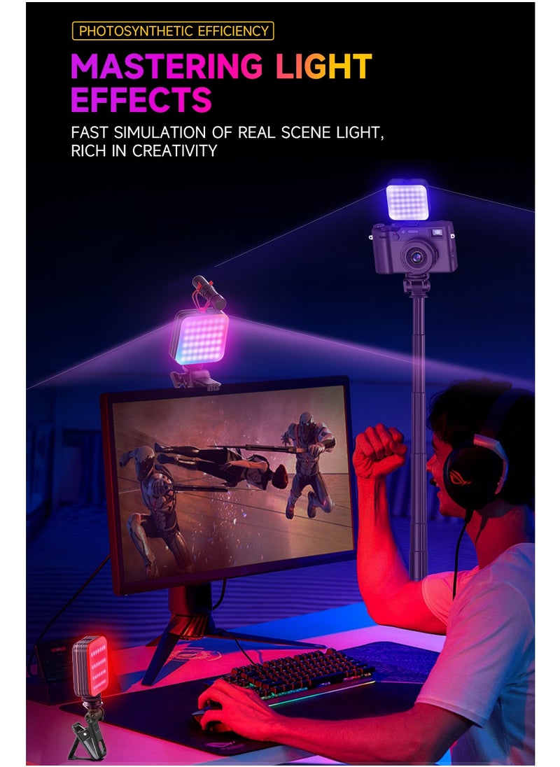 ARNOTEC - D12SRGB RGB LED video fill light, mini portable video light 108 high-brightness lamp beads, 2000mAh rechargeable battery, 360° full color + 8 scene modes, cold and warm light adjustment (2500K-9000K), suitable for camera/mobile phone/notebook/live shooting - Image 1