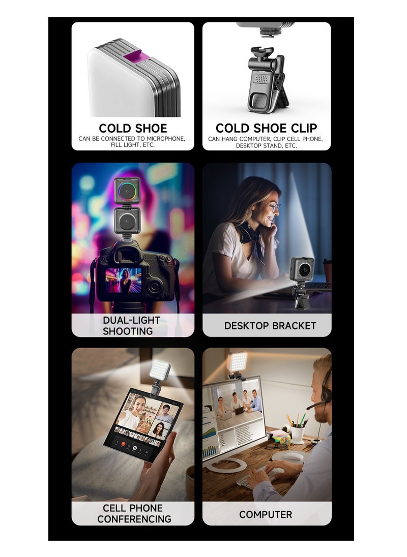 ARNOTEC - D12SRGB RGB LED video fill light, mini portable video light 108 high-brightness lamp beads, 2000mAh rechargeable battery, 360° full color + 8 scene modes, cold and warm light adjustment (2500K-9000K), suitable for camera/mobile phone/notebook/live shooting - Image 1