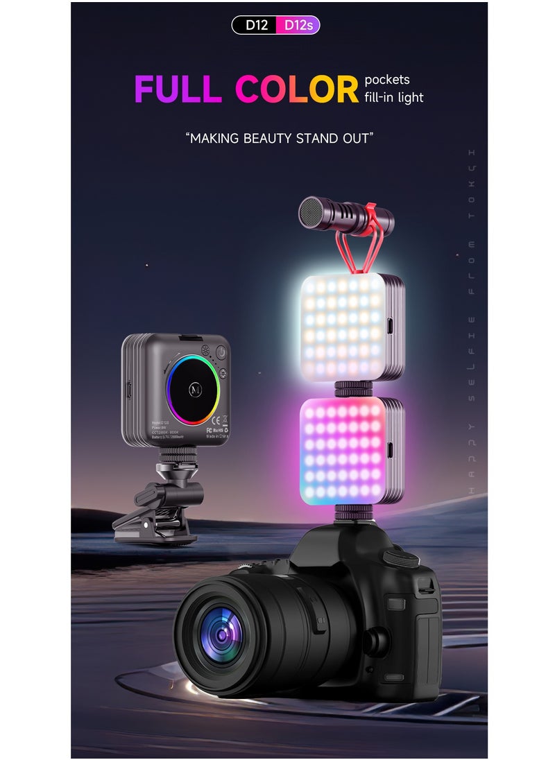 ARNOTEC - D12SRGB RGB LED video fill light, mini portable video light 108 high-brightness lamp beads, 2000mAh rechargeable battery, 360° full color + 8 scene modes, cold and warm light adjustment (2500K-9000K), suitable for camera/mobile phone/notebook/live shooting - Image 1