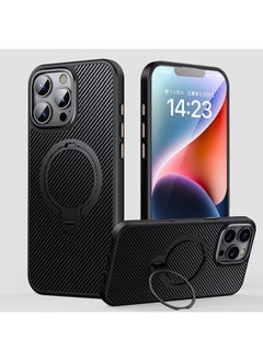 Suitable For Apple 16E Mobile Phone Case Carbon Fiber Bracket Magnetic 360 Ring IPhone16pro Drop-resistant Mobile Phone Case-Color:black Black-Applicable Model:iPhone16plus (with Metal Lens Frame)