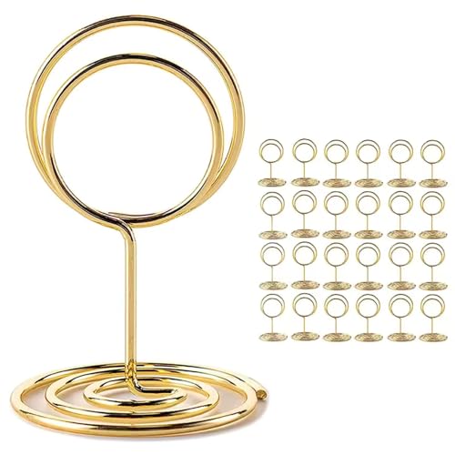 SNOOGG Steel gold plated Table Number Holders Place Card Holder Table Number Stands for Wedding Party Graduation Reception Restaurant Home Centerpiece Decorations Office Memo (24) - Image 1