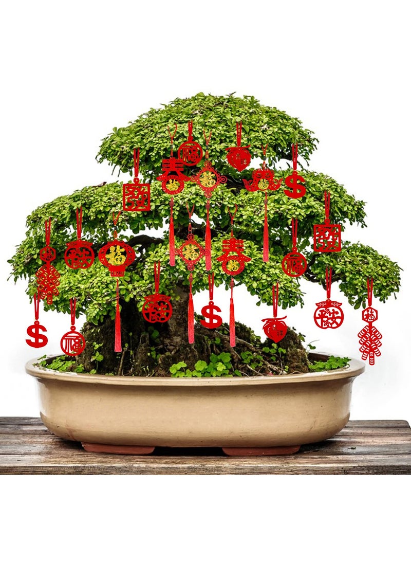 SYOSI 56 Pcs Chinese New Year Decorations Red Chinese Knot Hanging Ornaments Tassels Knot Decor Traditional Lucky Hanging Ornaments Lucky Fu Pendants Traditional Little Red Lantern for Home Office Car Tree - Image 1