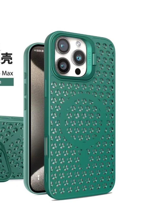 بيوينتي حافظة موبايل مناسبة لجهاز آيفون 16 مع تصميم مجوف للتبريد، حافظة بمغناطيس لاسلكي بلون أخضر