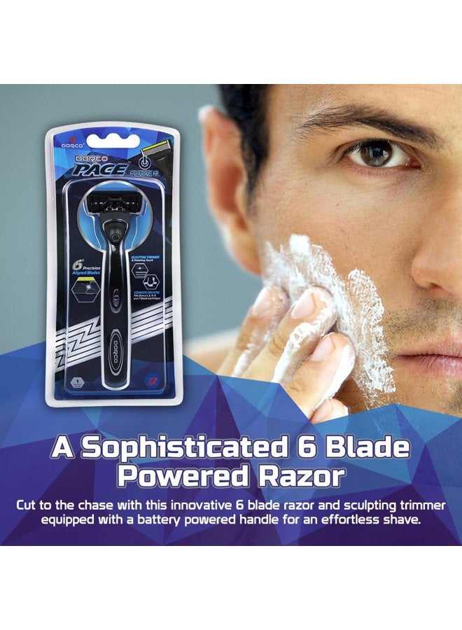 DORCO Pace 6 Plus Power - Six Blade Power Razor System with Trimmer - 9 Cartridges + 1 Handle - Image 3