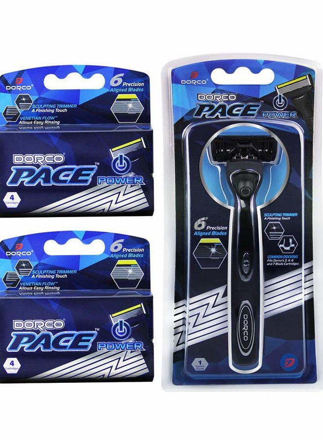 DORCO Pace 6 Plus Power - Six Blade Power Razor System with Trimmer - 9 Cartridges + 1 Handle - Image 1
