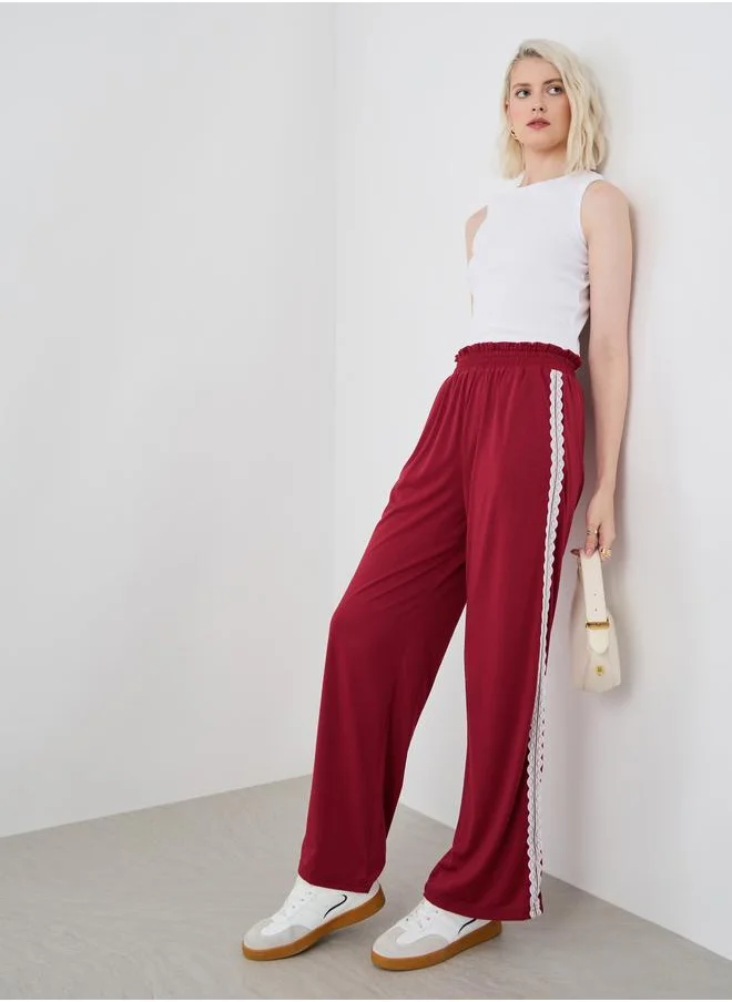 Take Two Take Two Women Burgundy Side Lace Trim Wide Leg Pants
