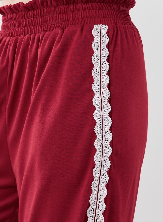 Take Two Take Two Women Burgundy Side Lace Trim Wide Leg Pants  - Image 3