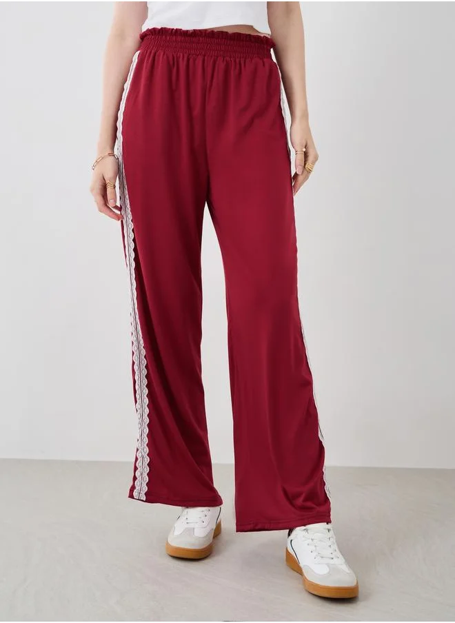 Take Two Take Two Women Burgundy Side Lace Trim Wide Leg Pants