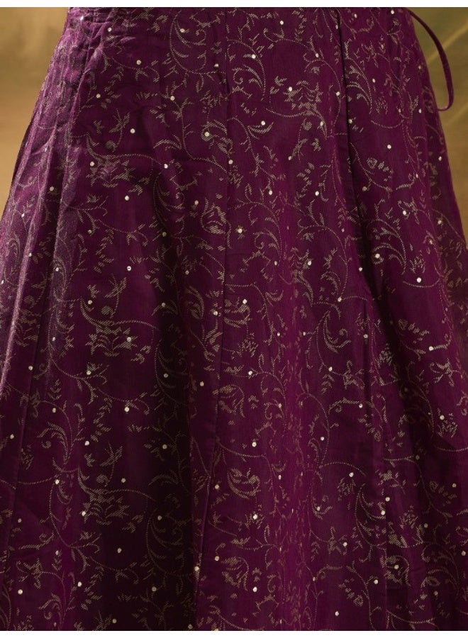AKS Violet Color Chanderi Lehenga Choli With Gold print  - Image 4